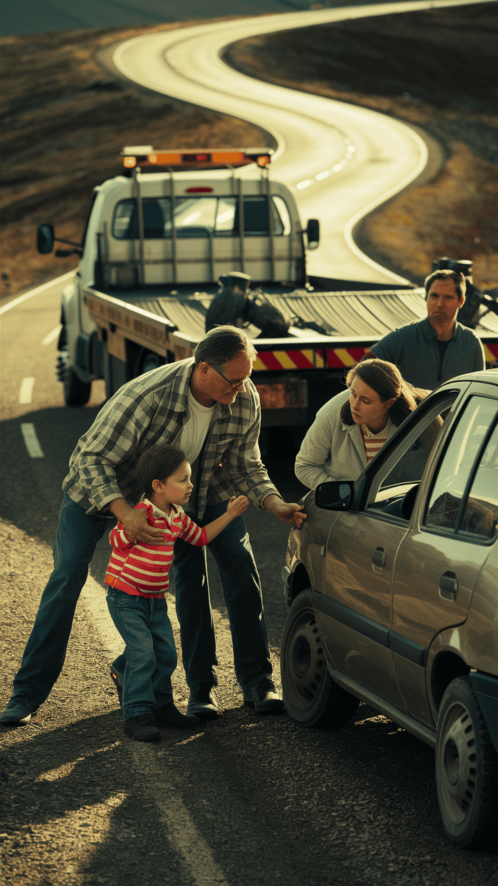 A vehicle on the back of a tow truck.
